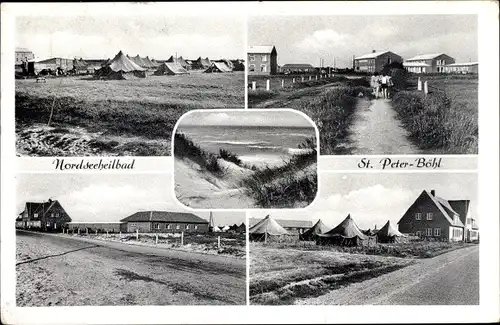 Ak Böhl Sankt Peter Ording, Straßenpartie, Weg zum Ort, Dünen, Zelte