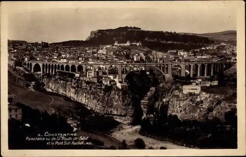 Ak Constantine Algerien, Panorama vu de la Route de Setif et le Pont Sidi Rachel