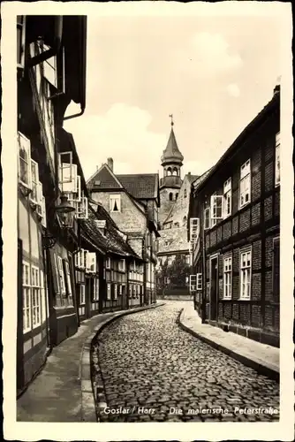 Ak Goslar am Harz, Die malerische Peterstraße, Kirchturm