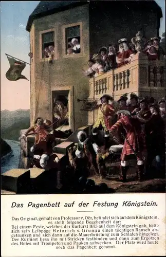 Künstler Ak v. Oer, Königstein an der Elbe Sächsische Schweiz, Festung Königstein, das Pagenbett