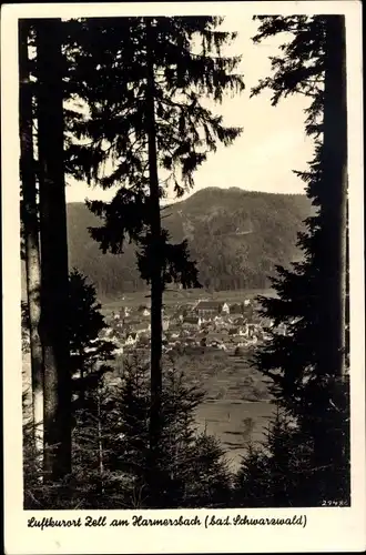 Ak Zell am Harmersbach Schwarzwald Baden, Panoramablick durch die Bäume