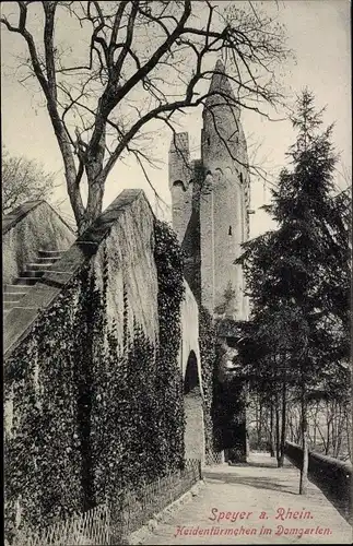 Ak Speyer am Rhein, Heidentürmchen im Domgarten