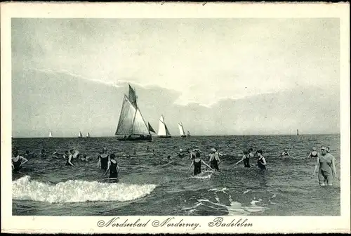 Ak Nordseebad Norderney, Badeleben, Segelboote