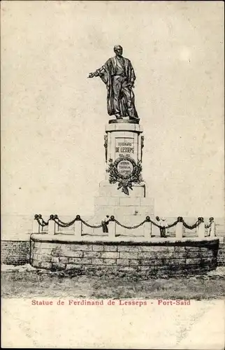 Ak Port Said Ägypten, Statue de Ferdinand de Lesseps