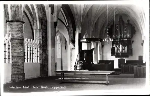 Ak Loppersum Groningen, Interieur Ned. Herv. Kerk