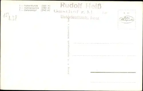 Ak Unterleutasch Leutasch in Tirol, Gasthof zur Mühle, Hohe Munde, Gehrenspitze, Oefelekopf