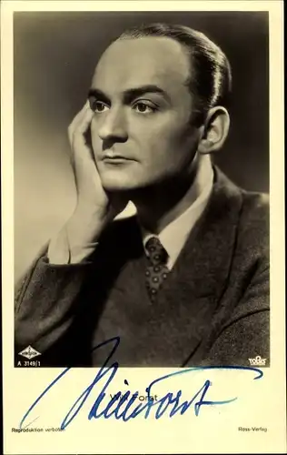 Ak Schauspieler Willi Forst, Portrait, Tobis Film, Ross Verlag A 3149 1, Autogramm