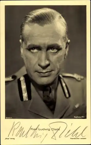Ak Schauspieler Carl Ludwig Diehl, Portrait in Uniform, Ross Verlag 9980 1, Autogramm