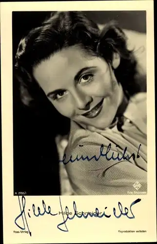 Ak Schauspielerin Hilde Schneider, Portrait, Autogramm