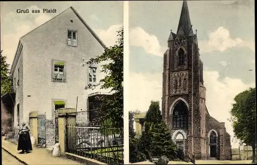 Ak Plaidt Kreis Mayen, Kurzwaren Anna Weiller, Mühlenweg 33, Kirche