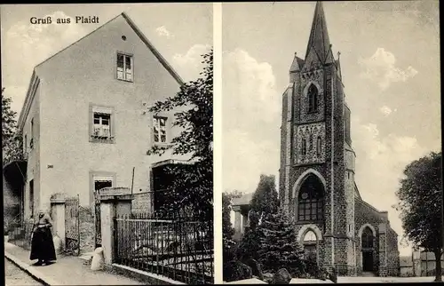 Ak Plaidt Kreis Mayen, Kurzwaren Anna Weiller, Mühlenweg 33, Kirche