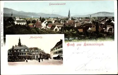 Ak Emmendingen in Baden Württemberg, Gesamtansicht der Stadt, Marktplatz