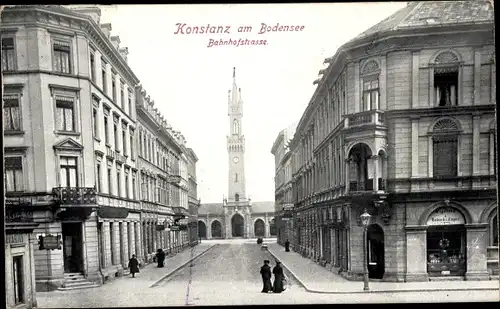 Ak Konstanz am Bodensee, Bahnhofstraße mit Blick zum Bahnhof