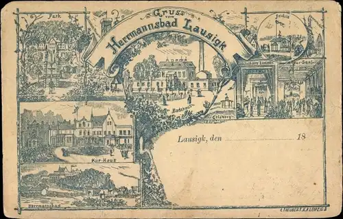 Vorläufer Litho Bad Lausigk Bad Lausick in Sachsen, Herrmannsbad, Kurhaus, Badehaus, 1895