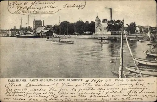 Ak Karlshamn Schweden, Parti af Hamnen och Badhuset