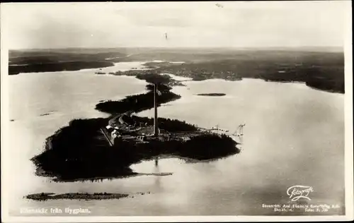 Ak Rönnskär Schweden, Fliegeraufnahme der Insel