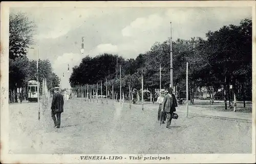 Ak Lido di Venezia Veneto, Via principale, Straßenbahn