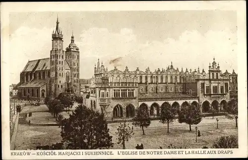 Ak Kraków Krakau Polen, L'Eglise de Notre Dame et la Halle aux Draps