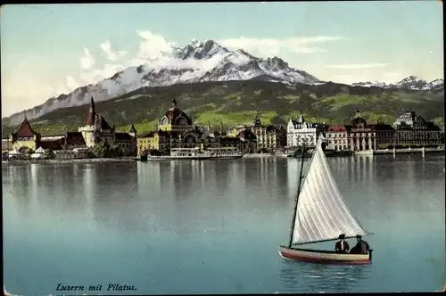Ak Luzern Stadt Schweiz, Pilatus, Segelboot