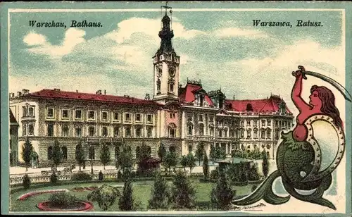 Litho Warszawa Warschau Polen, Rathaus, Ratusz