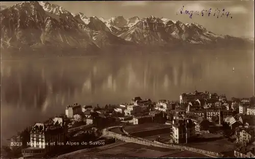 Ak Montreux Kanton Waadt Schweiz, Panorama et les Alpes de Savoie
