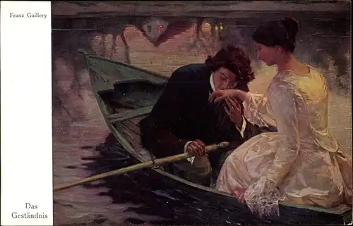 Künstler Ak Guillery, Franz, Das Geständnis, Liebespaar im Ruderboot