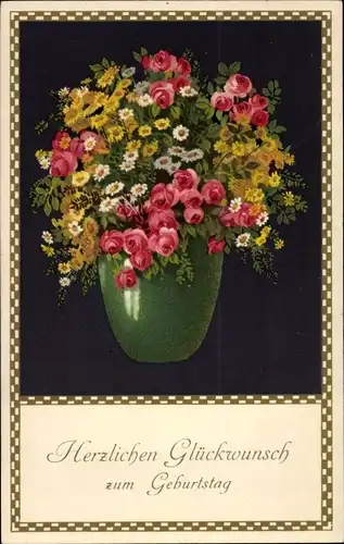 Ak Glückwunsch Geburtstag, Blumenstrauß in einer Blumenvase