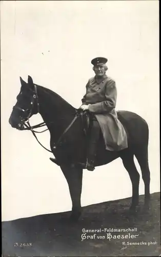 Ak Generalfeldmarschall Graf von Haeseler, Portrait auf einem Pferd