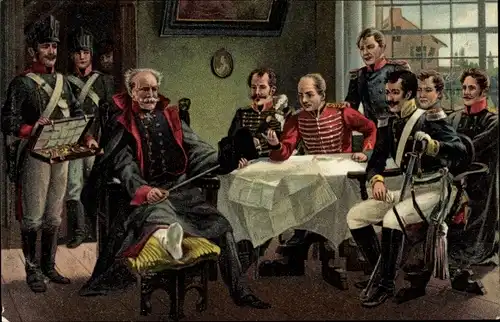 Künstler Ak Aus großer Zeit, Blücher empfängt Orden, Hut und Degen Napoleons 1815