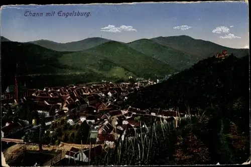 Ak Thann Elsass Haut Rhin, Gesamtansicht mit Engelsburg