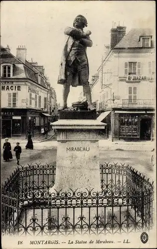 Ak Montargis Loiret, La Statue de Mirabeau