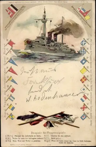 Litho Deutsches Kriegsschiff, Flaggensignale, Internationales Signal Buch, Kaiserliche Marine