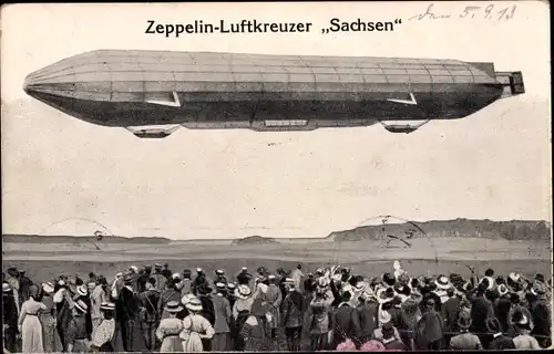 Ak Zeppelin Luftkreuzer Sachsen in der Luft, LZ 17