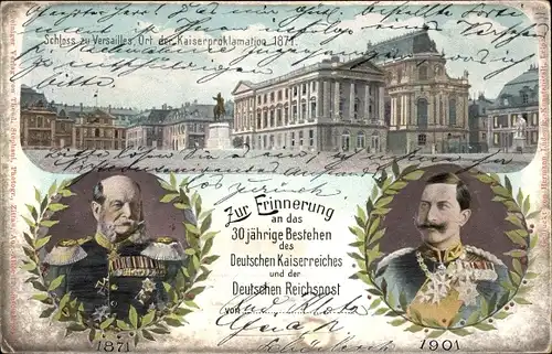 Litho 30 jähriges Bestehen des Kaiserreiches und der Dt. Reichspost 1901, Kaiser Wilhelm II.
