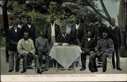 Ak Transvaal Südafrika, König Jakobus More Mamogale in Bethanie mit seinen Räten