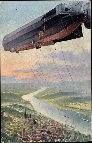 Ak Zeppelin über einer Stadt, Luftschiff