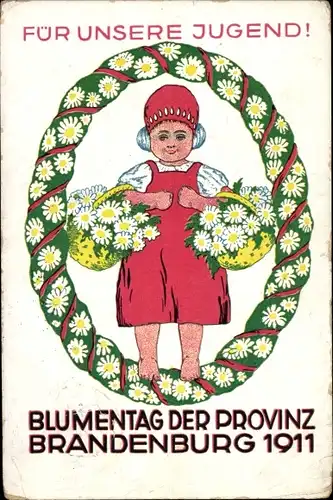 Ak Brandenburg an der Havel, Blumentag der Provinz 1911, Blumenmädchen, Kranz, Körbe