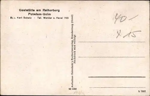 Ak Golm Potsdam in Brandenburg, Gaststätte am Reiherberg
