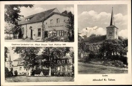 Ak Jühnsdorf in Brandenburg, Kirche, Gasthaus Lindenhof, Schloss