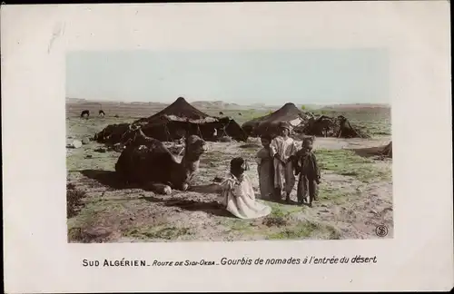 Ak Sidi Okba Algerien, Gourbis de nomades a l'entree du desert