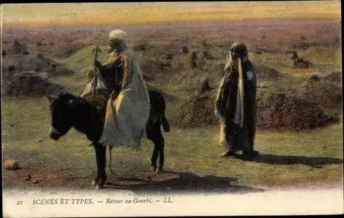 Ak Scenes et Types, Retour au Gourbi, Maghreb, Esel