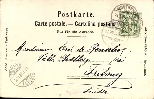 Ak Au Pays des Narcisses, Ansicht einer Stadt, Mädchen in Tracht