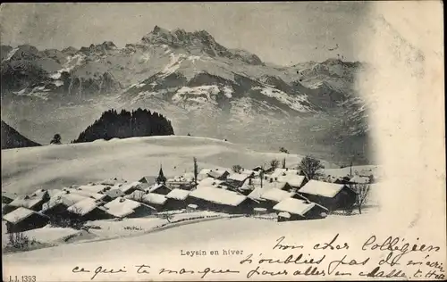 Ak Leysin Kanton Waadt, Gesamtansicht, Winter