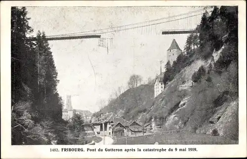 Ak Fribourg Freiburg Stadt Schweiz, Pont du Gotteron apres la catastrophe 1919, Eingestürzte Brücke