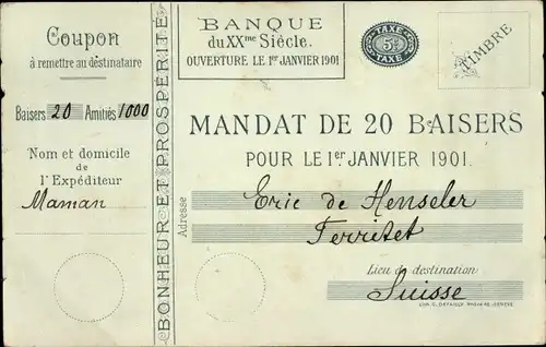 Ak Mandat de 20 Baisers pour le 1er Janvier 1901