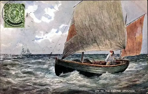 Ak Off to the fishing grounds, Fischerboot, Segelboot