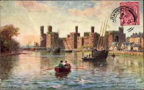 Künstler Ak Wimbush, Carnarvon Wales, Castle, Ruderboot