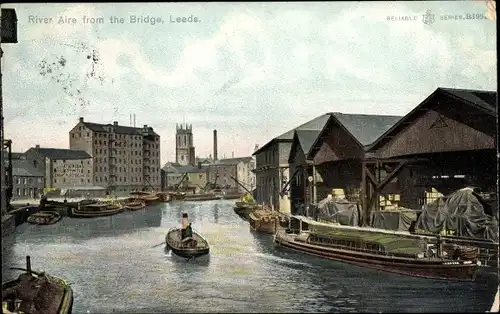 Ak Leeds Yorkshire England, River Aire from the Bridge