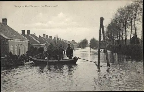 Ak Oud Vossemeer Zeeland Niederlande, 13 Maart 1906, Soldaten, Ruderboot, Überflutung