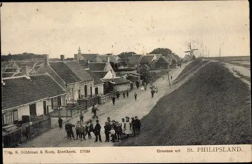 Ak Sint Philipsland Zeeland, Straßenpartie